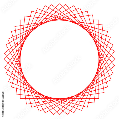 Geometric Abstract Circular Pattern in Red – Rotating Square Symmetry Design