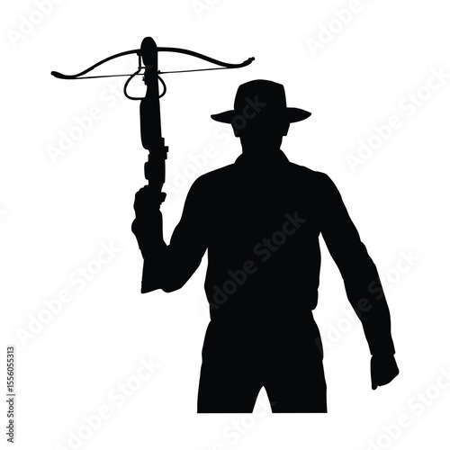 Silhouette of a Man Holding a Crossbow Weapon