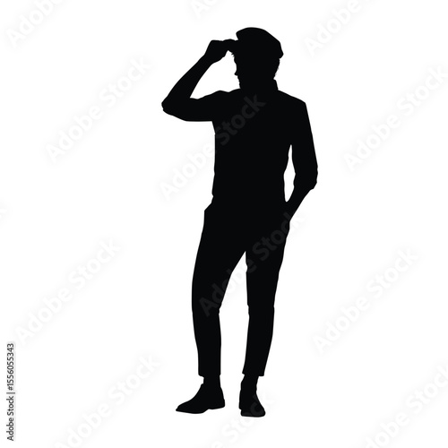 Silhouette Of A Male Figure In Casual Clothing Adjusting A Hat