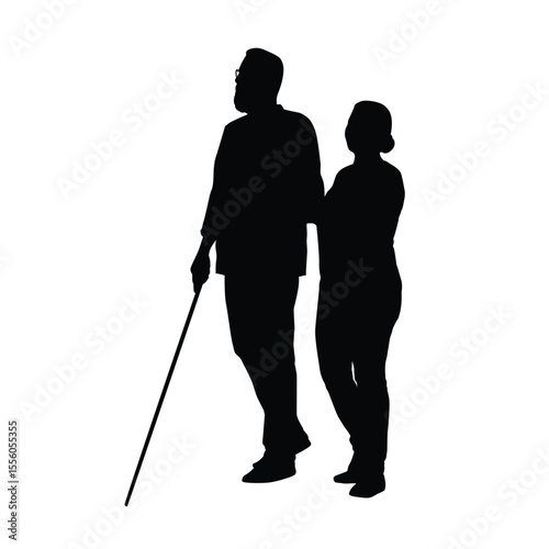Silhouette of a Man and a Supportive Companion