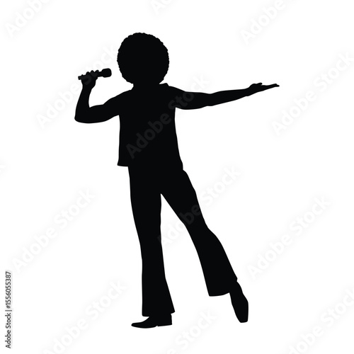 Silhouette of a Coily or Kingky Hair Singer with a Microphone in Hand