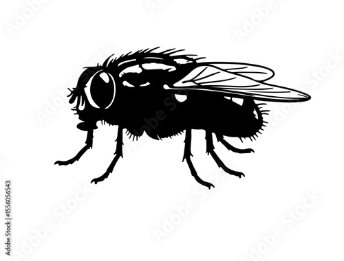 Housefly insect in silhouette image white background.