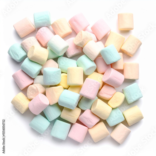 this image presents a pile of small, colorful, rectangular treats. these soft confectioneries are pastel hues of yellow, pink, peach and blue