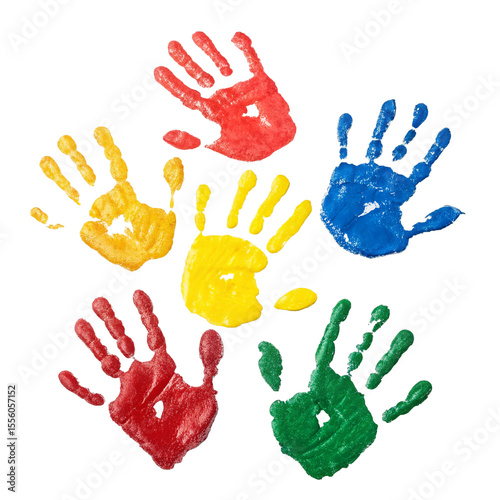 colorful handprints isolated on transparent background	