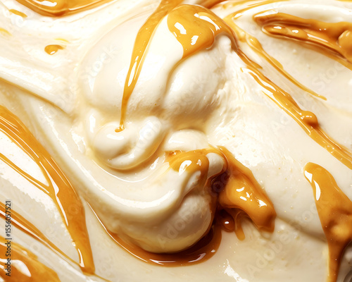 Creamy vanilla ice cream swirled with golden caramel sauce