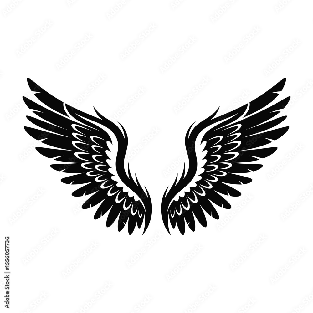 Obraz premium Elegant black and white angel wings vector illustration for creative design and decoration