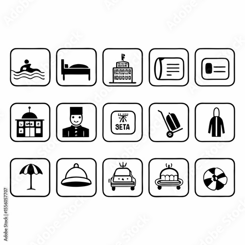 Hotel & Accommodation Line Icons – 32 Editable Stroke Icons

