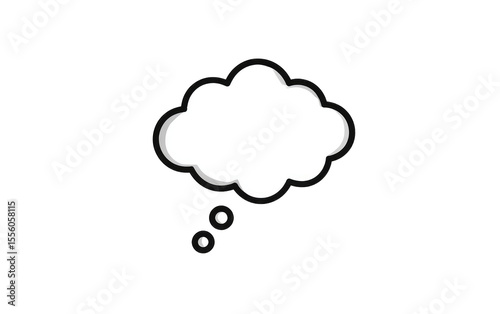 A simple white thought bubble with three small dots below, set against a black background.  It has a slightly shadowed, cartoonish style