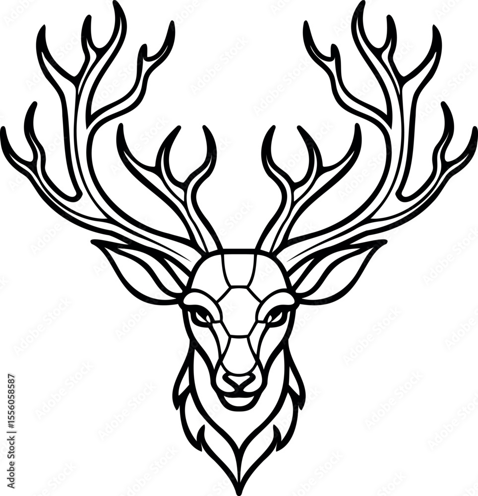 Fototapeta premium Deer head as a symbol, black and white vector drawing