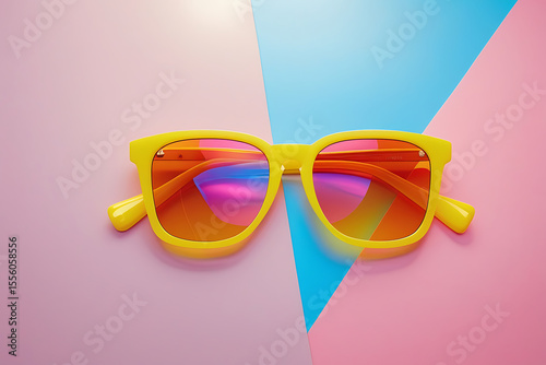Vibrant Yellow Sunglasses on Colorful Pastel Background – Summer Fashion Accessory