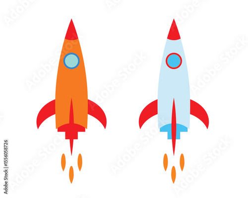 Colorful Cartoon Rocket Ship Illustration – Simple Flat Style Spaceship Silhouette with Fire Trail – Isolated on White Background for Science and Space Art Projects

