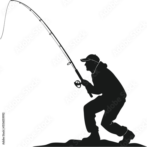 Fishing Silhouette: Angler Casting Rod