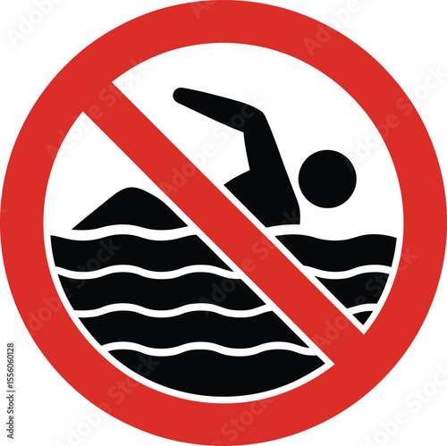 No Swimming Allowed Warning Sign Vector Illustration