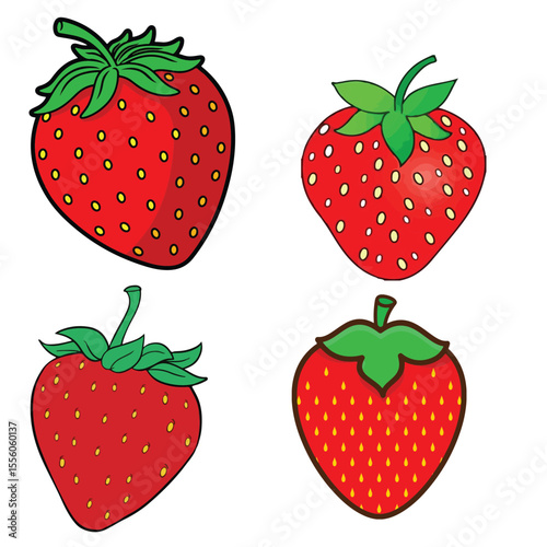 Four Vibrant Strawberries on a White Background