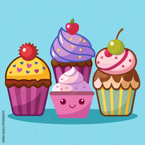 set of cupcakes with cream