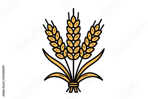 Illustration of Three Wheat Stalks Tied Together, Representing Harvest and Agricultural Abundance