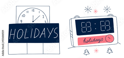 Countdown clock to holidays with decorative elements in festive style  