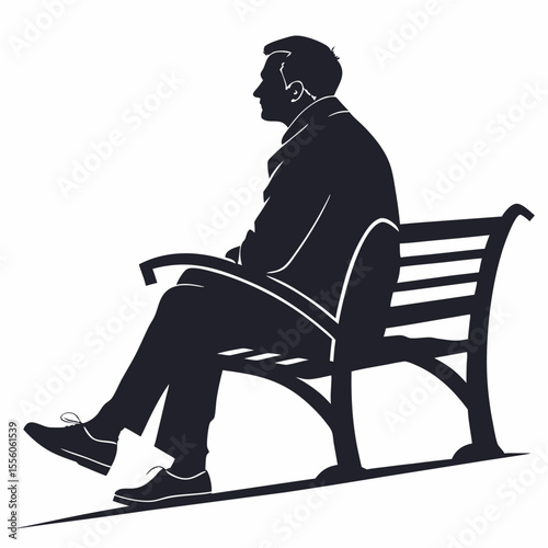 Man Silhouette Sitting Park Bench: Vector Illustration