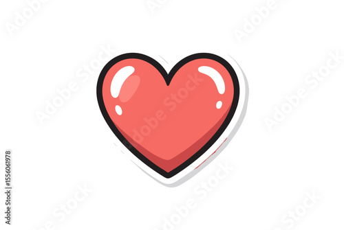 Simple Red Heart Icon with White Outline, Love and Affection Symbol Illustration