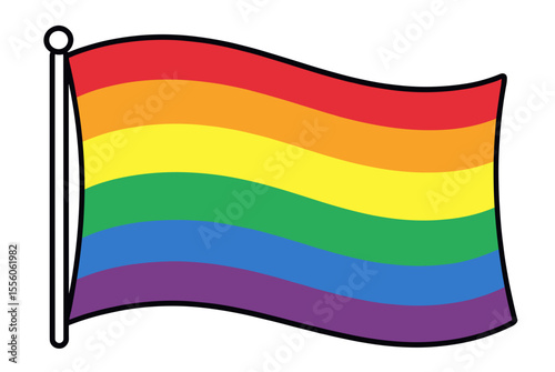 Rainbow Pride Flag Waving Illustration, Symbol of LGBTQ+ Community and Equality, Vector Graphic