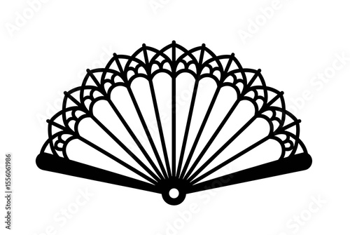 Elegant Black and White Lace Fan Design, Ornate Decorative Hand Fan Illustration