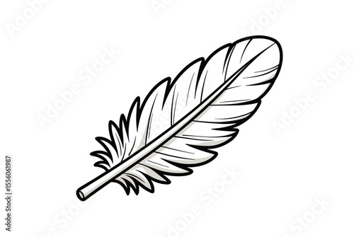Detailed Line Art Illustration of a Single White Feather on a Plain Background