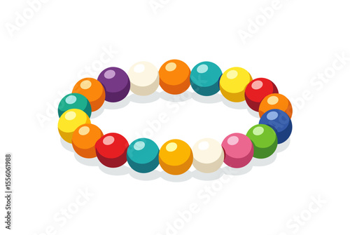 Colorful Beaded Bracelet Illustration with Round Beads in Various Colors on White Background
