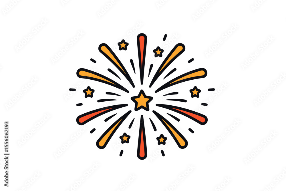 Obraz premium Festive Fireworks Vector Illustration with Stars and Bursting Lines for Celebration and Holiday Designs