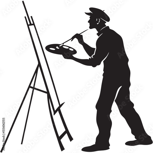 Artist Silhouette: Painting at Easel - Vector Graphic