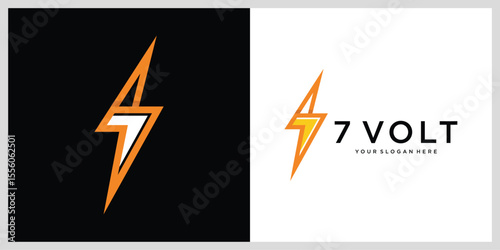 Bolt lightning with number 7. Electric logo vector number 7 vector illustration