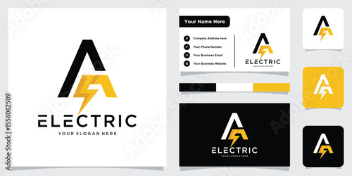 Letter A Electric Logo, letter A with lightning bolt combination, Vector Illustration