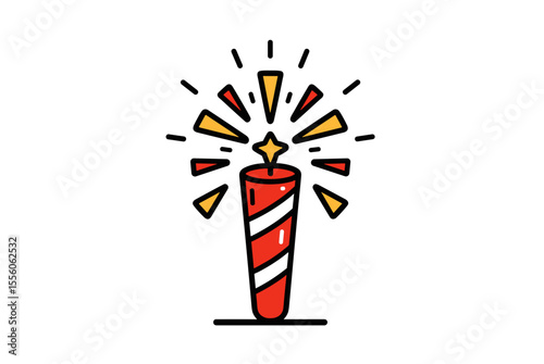 Cartoon Illustration of a Red and White Striped Dynamite Stick with Starry Explosions