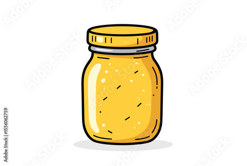 Illustration of a Glass Jar Full of Yellow Liquid, Possibly Honey or Jam, with a Metal Lid