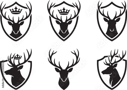 Majestic Deer Crest Elegant Logo Collection of Crowned Bucks