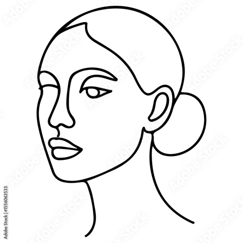 Stylish vector illustration of a woman's head silhouette with a focus on her face, hair, and elegant profile, suitable for beauty and fashion designs