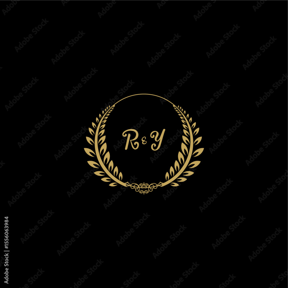 Naklejka premium RY beautiful feminine and elegant wedding monogram initial logo with circle floral gold