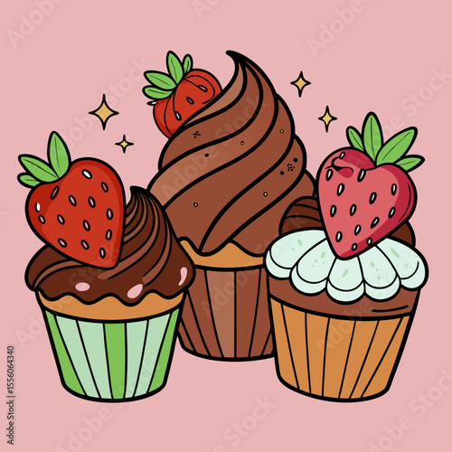 set of cupcakes with cherries