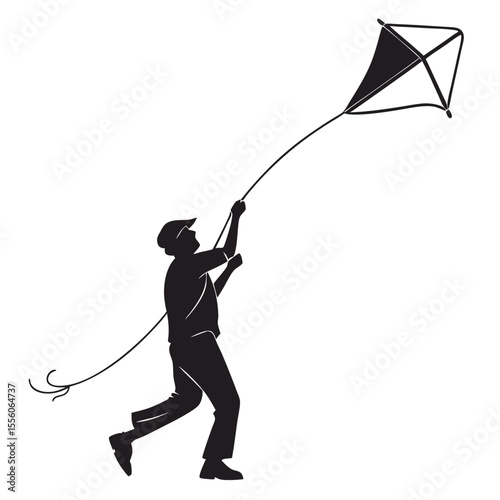 Silhouette of Person Flying a Kite:  A Vector Illustration of Outdoor Recreation