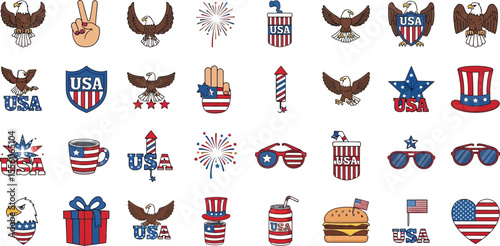Patriotic icons and symbols for the fourth of july celebration and american independence day theme design