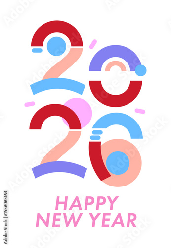Geometric image of the year 2026 made of colorful shapes. Perfect for modern greeting cards, media covers, and posters with a futuristic aesthetic.