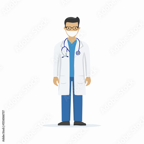 Doctor in White Coat and Mask Healthcare Professional Illustration