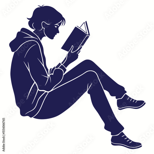 Engrossed in Reading: A Silhouette of a Person Immersed in a Book