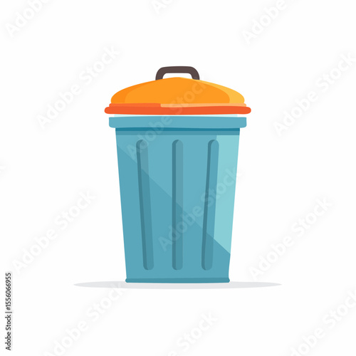 Blue Trash Can with Orange Lid Waste Disposal Illustration