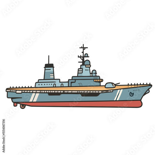 Aircraft carrier vector editable powerful armed battleship with missile decks, suitable for combat strategy design, war simulations, and navy-themed visuals.