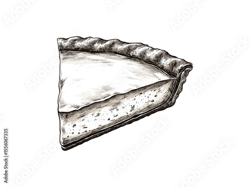 Thanksgiving pie slice engraving, hand-drawn vintage sketch, festive dessert illustration, rustic holiday motif, seasonal table decor, old engraving style, cozy fall food art