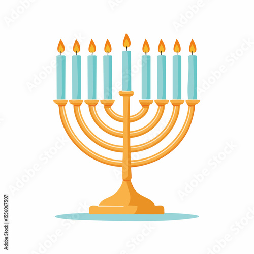 Flat cartoon of a menorah with candles