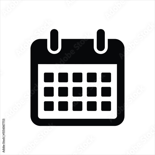 Black Calendar Silhouette Vector Icon Isolated on White Background