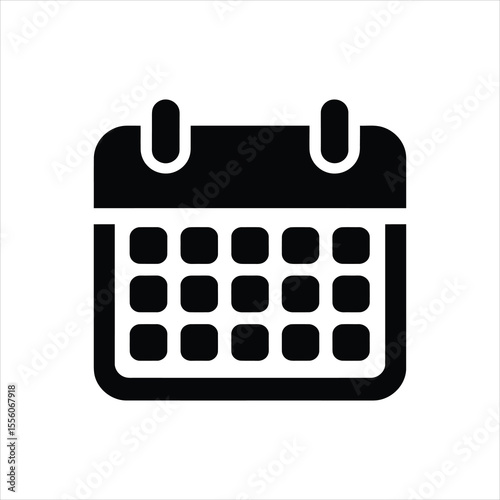 Black Calendar Silhouette Vector Icon Isolated on White Background