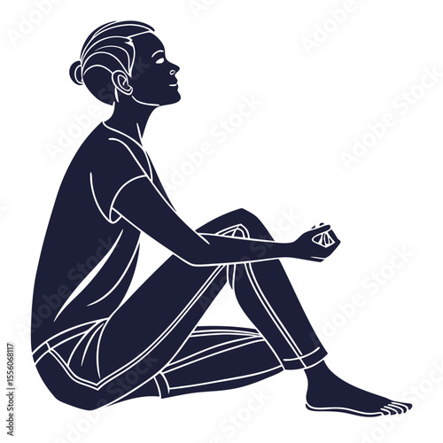 Serene Woman Silhouette: Contemplative Pose, Minimalist Design