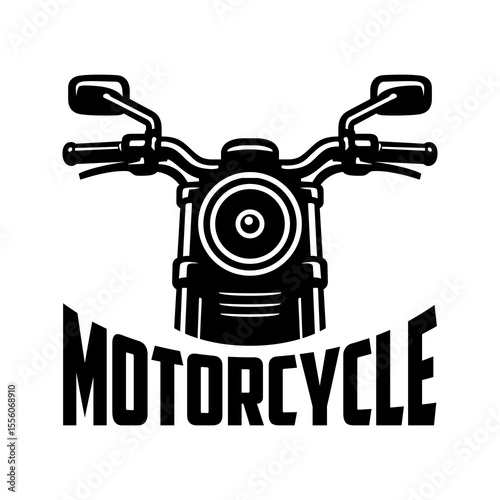 Motorcycle Handlebars Front View Vector Illustration – Retro Biker Clipart with Headlight – Black and White Cruiser Design